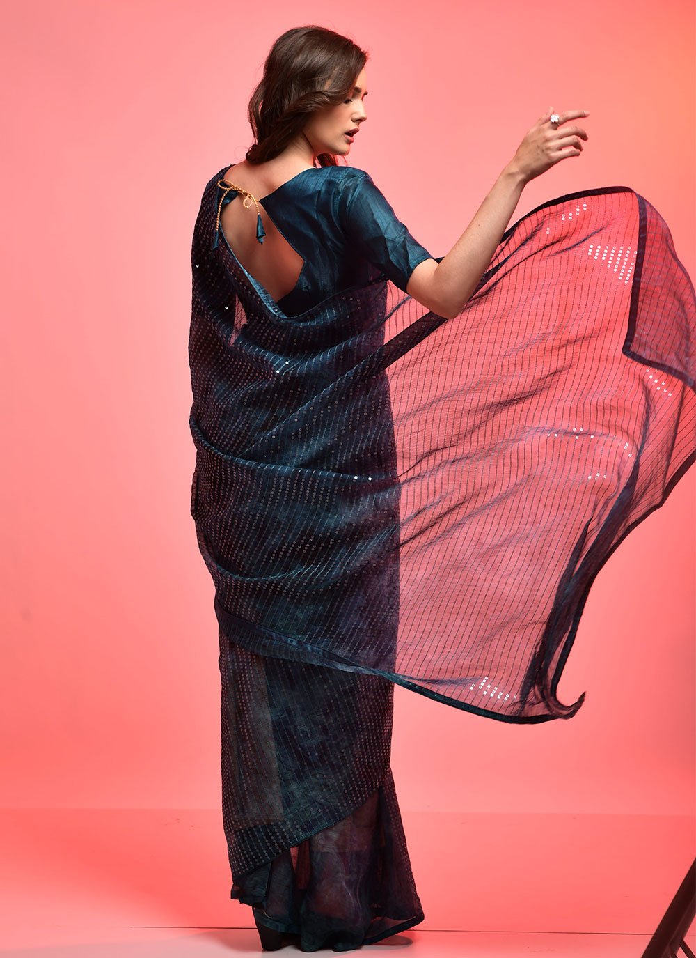 Contemporary Georgette Blue Sequins Saree