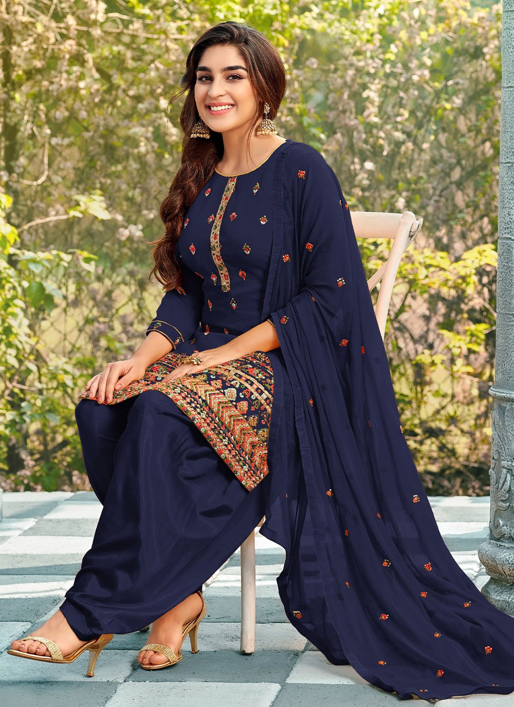 Patiala Suit Georgette Blue Embroidered Salwar Kameez