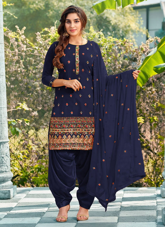 Patiala Suit Georgette Blue Embroidered Salwar Kameez