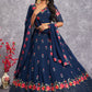 A Line Lehenga Georgette Blue Embroidered Lehenga Choli