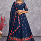 A Line Lehenga Georgette Blue Embroidered Lehenga Choli