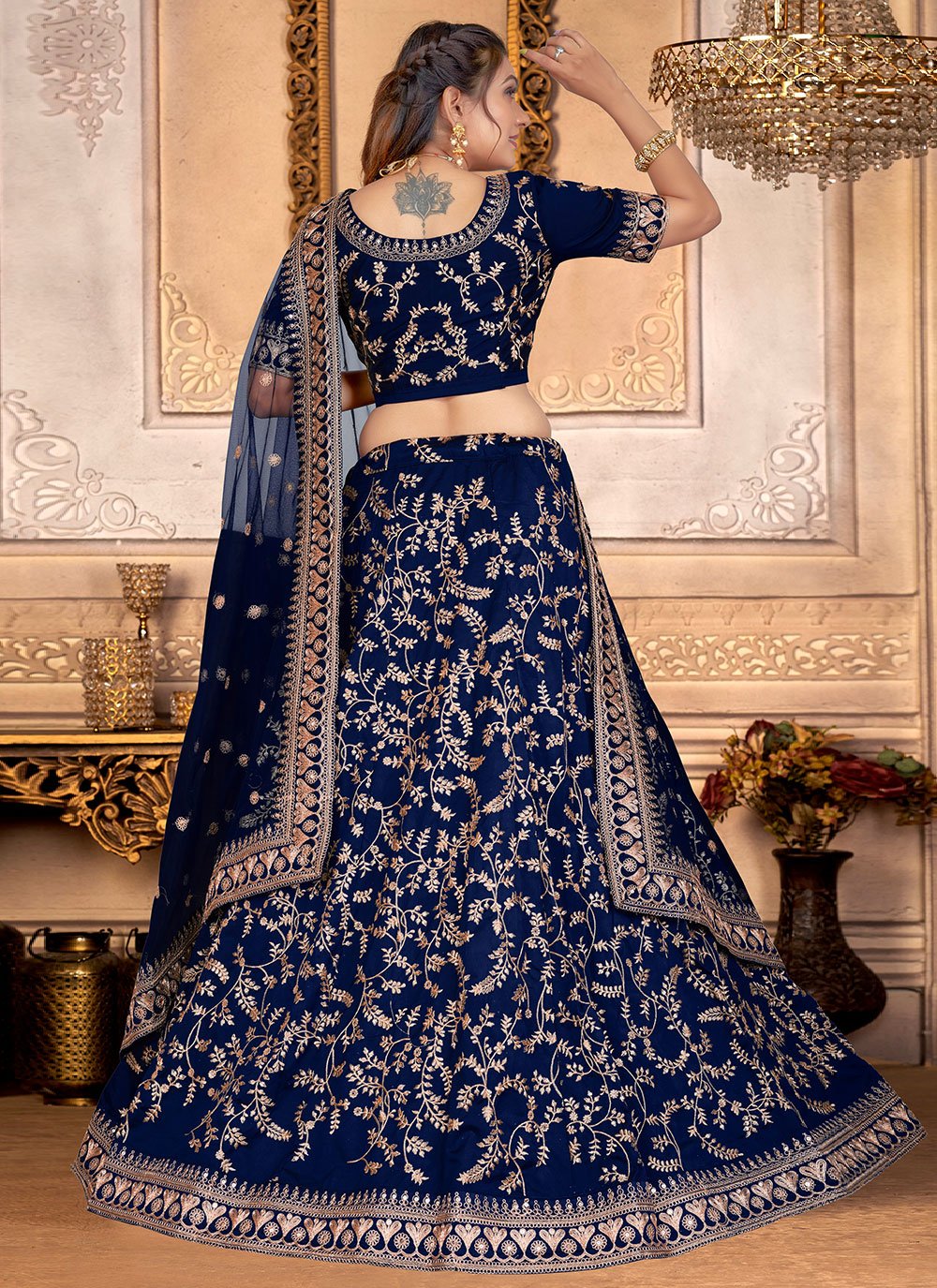 Lehenga Choli Tafeta Silk Blue Embroidered Lehenga Choli