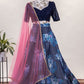 A Line Lehenga Satin Silk Blue Print Lehenga Choli