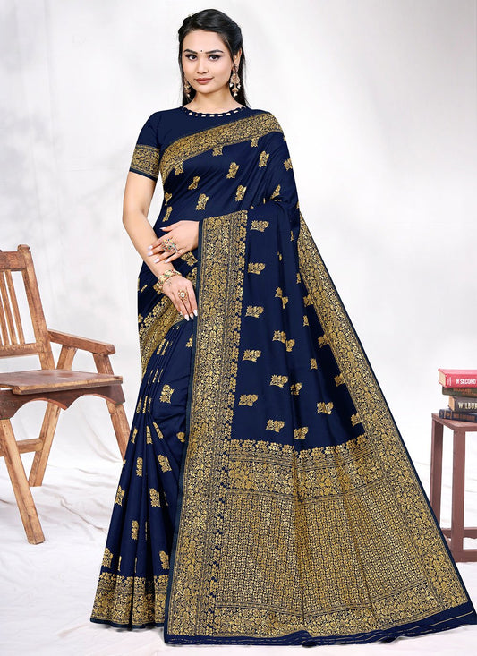 Contemporary Silk Blue Zari Saree