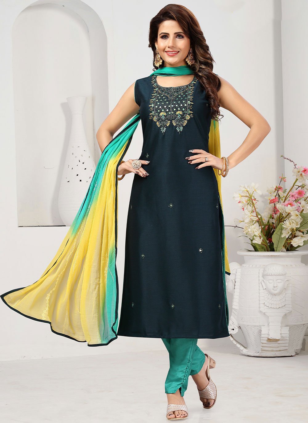 Salwar Suit Silk Blue Embroidered Salwar Kameez