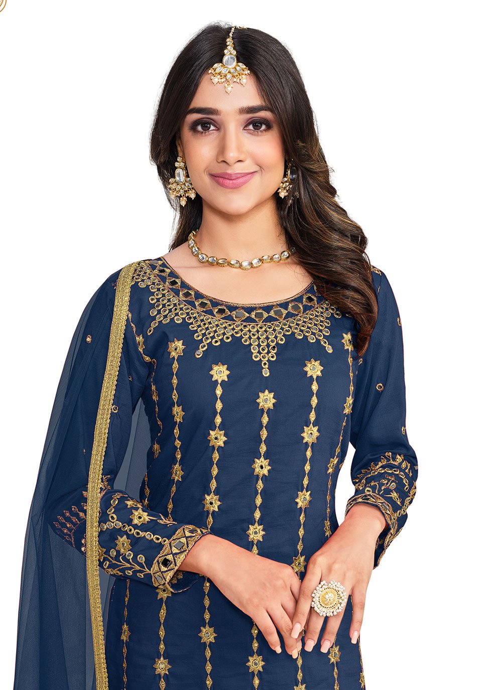 Pakistani Salwar Suit Silk Blue Embroidered Salwar Kameez