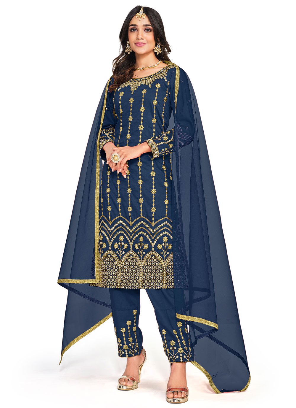 Pakistani Salwar Suit Silk Blue Embroidered Salwar Kameez