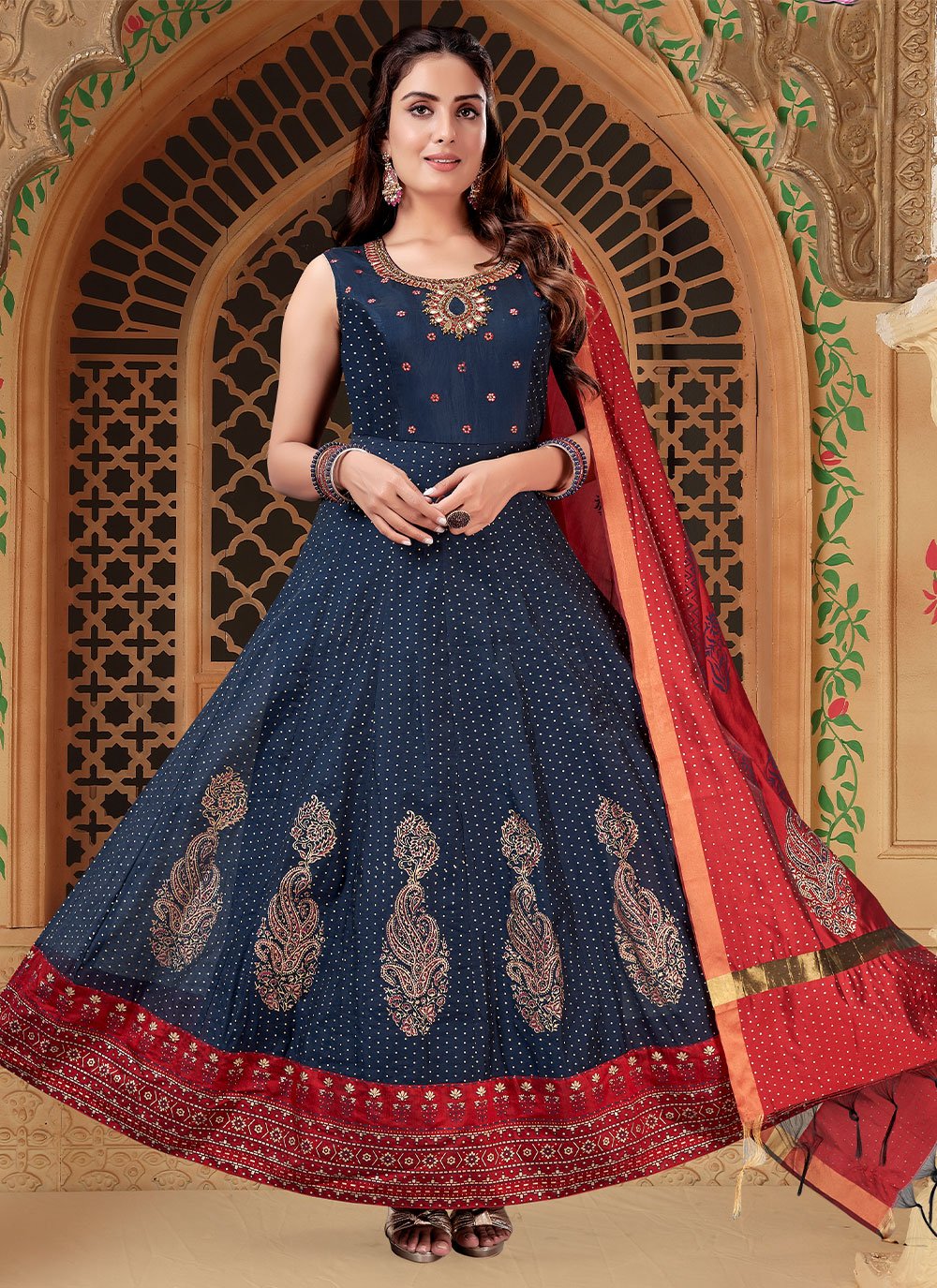 Salwar Suit Silk Blue Embroidered Salwar Kameez