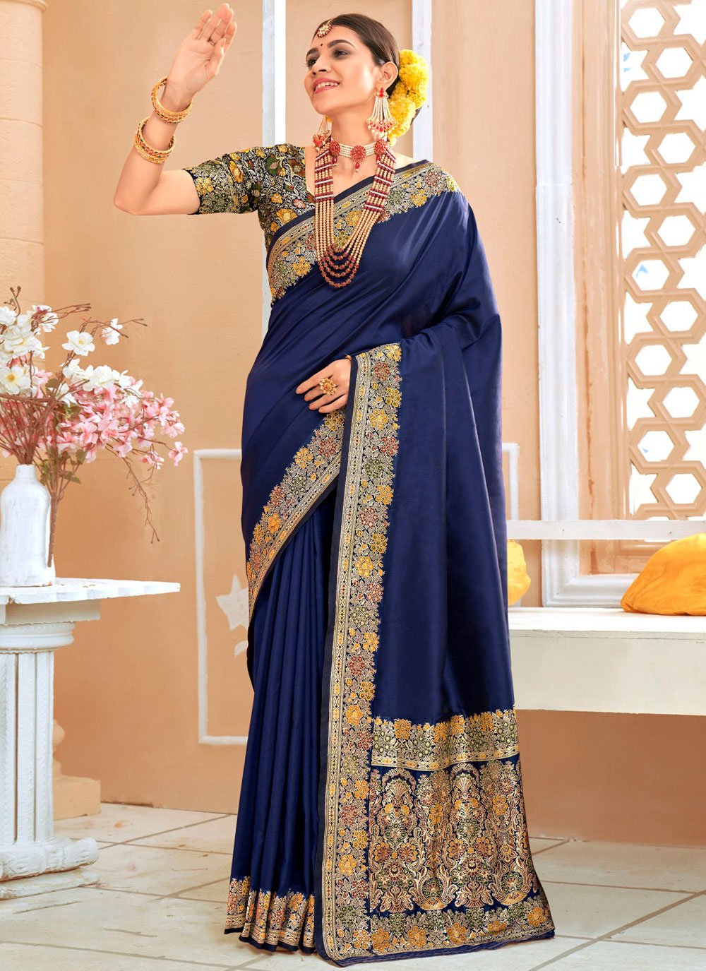 Trendy Saree Silk Blue Patch Border Saree