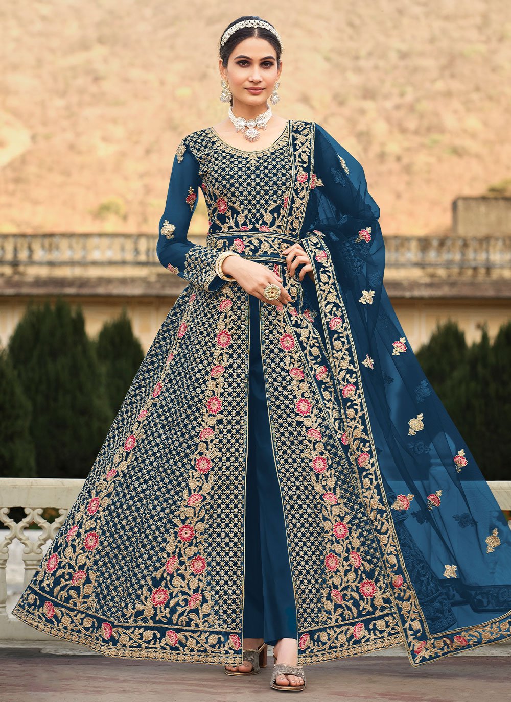 Salwar Suit Net Blue Cord Work Salwar Kameez