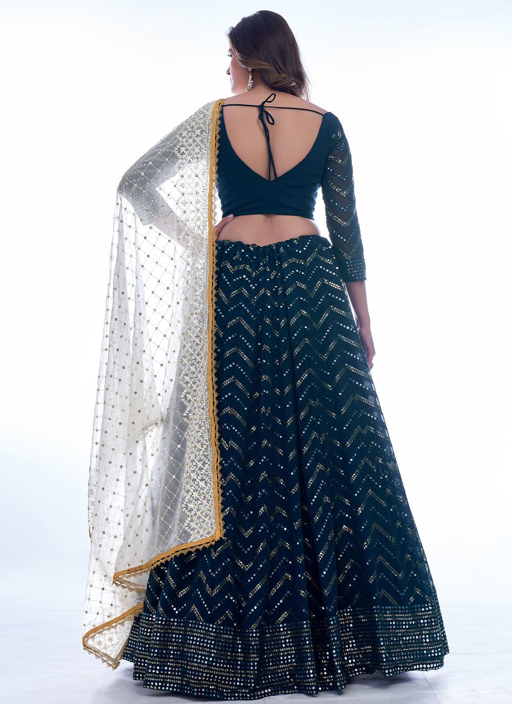 A Line Lehenga Georgette Blue Sequins Lehenga Choli