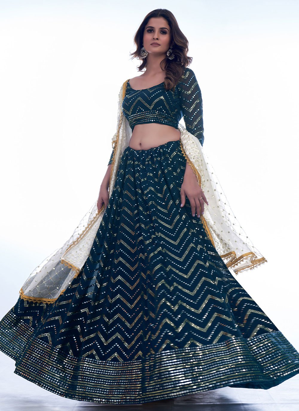 A Line Lehenga Georgette Blue Sequins Lehenga Choli