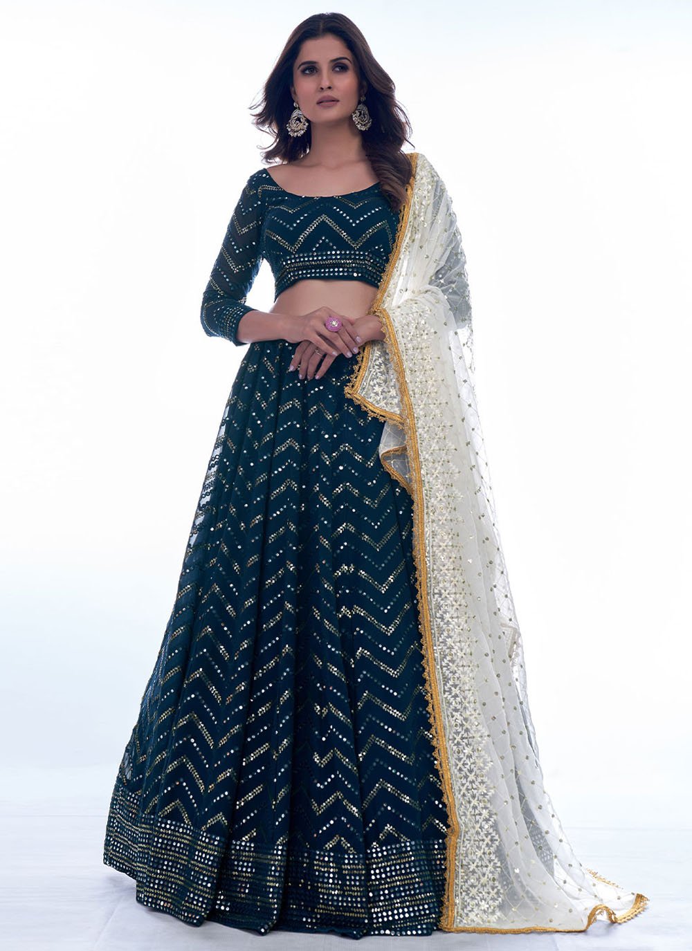 A Line Lehenga Georgette Blue Sequins Lehenga Choli