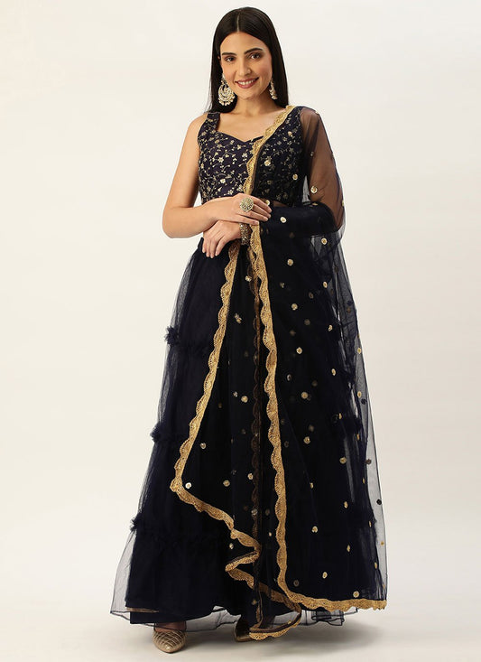 Lehenga Choli Net Blue Plain Lehenga Choli