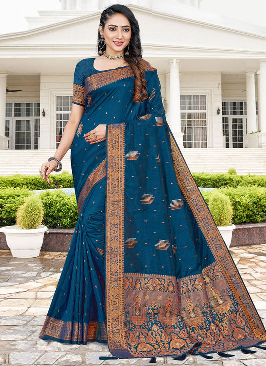 Classic Tussar Silk Blue Zari Saree