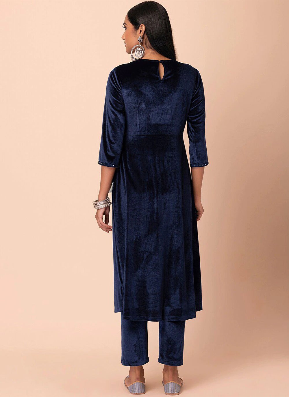 Designer Kurti Velvet Blue Embroidered Kurtis