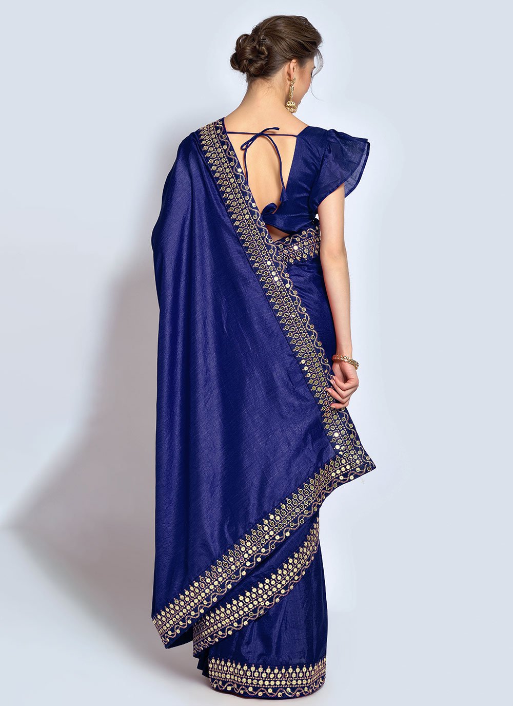 Contemporary Vichitra Silk Blue Embroidered Saree