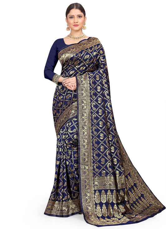 Contemporary Art Silk Blue Weaving Saree