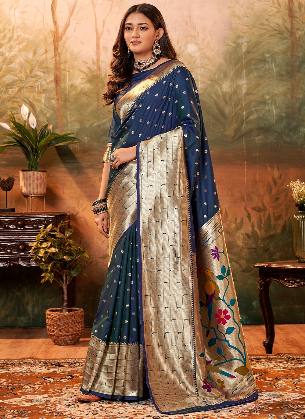 Contemporary Pure Silk Blue Weaving Saree