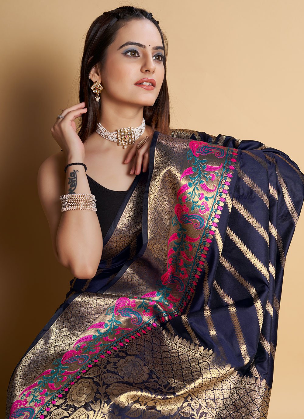 Traditional Saree Silk Blue Weaving Saree