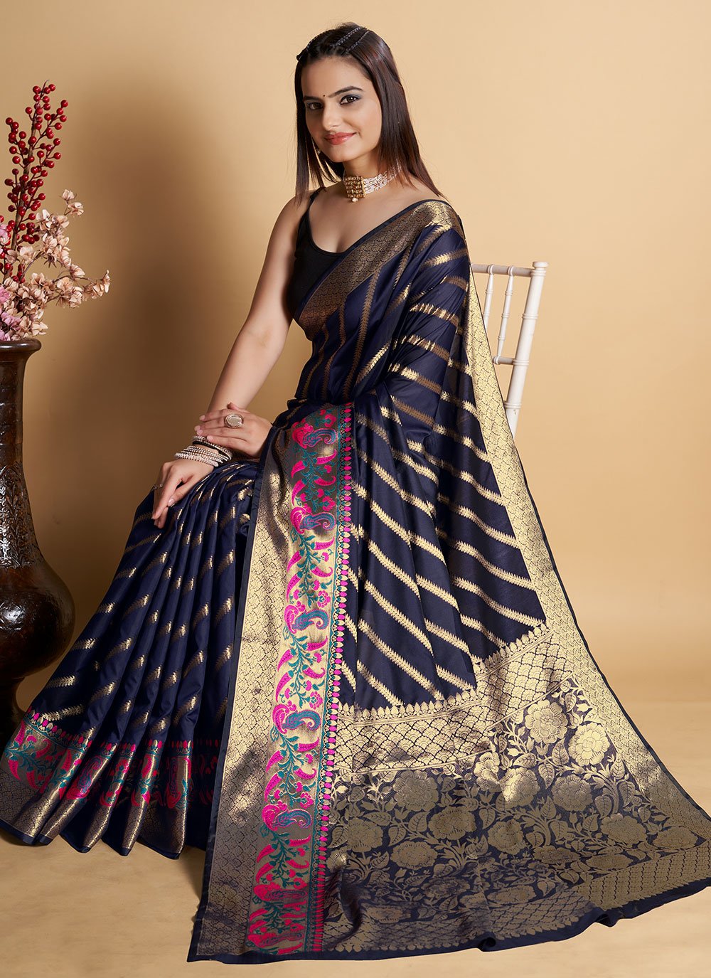 Traditional Saree Silk Blue Weaving Saree