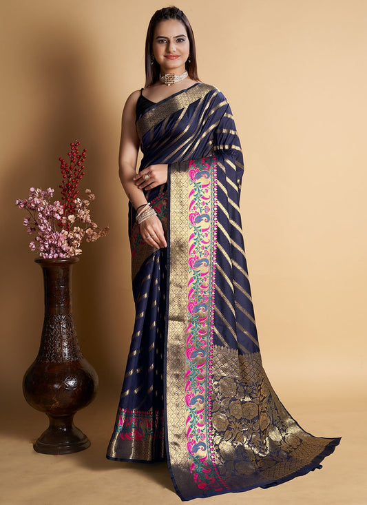 Traditional Saree Silk Blue Weaving Saree