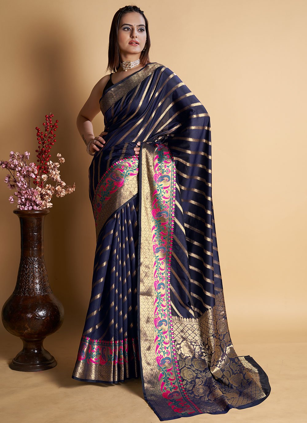 Traditional Saree Silk Blue Weaving Saree