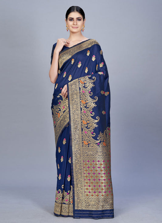 Contemporary Banarasi Silk Blue Weaving Saree