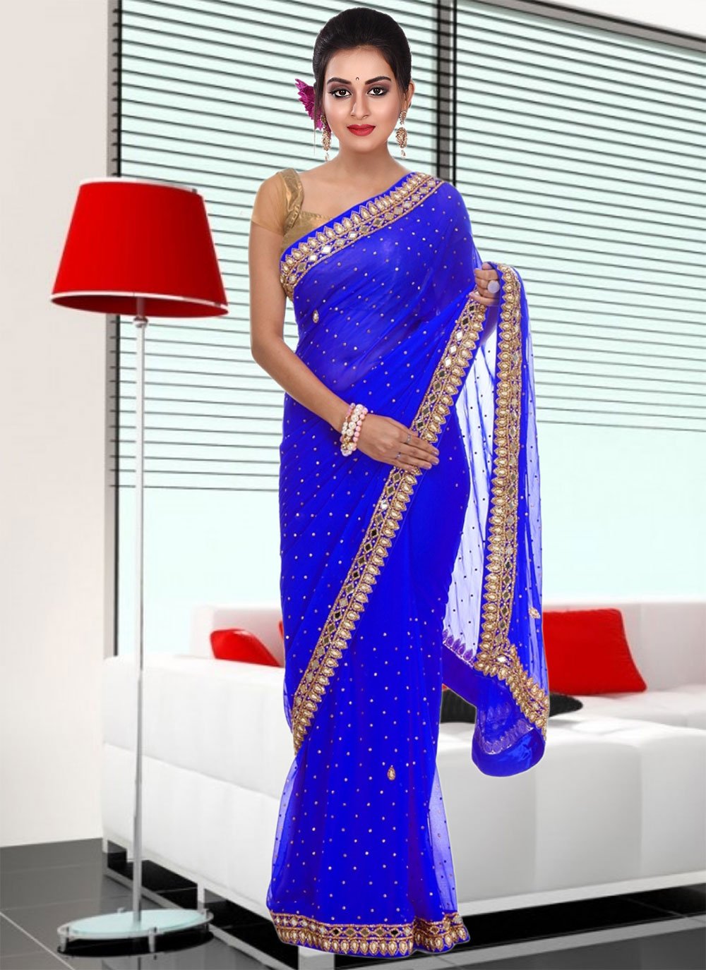 Classic Georgette Blue Hand Work Saree