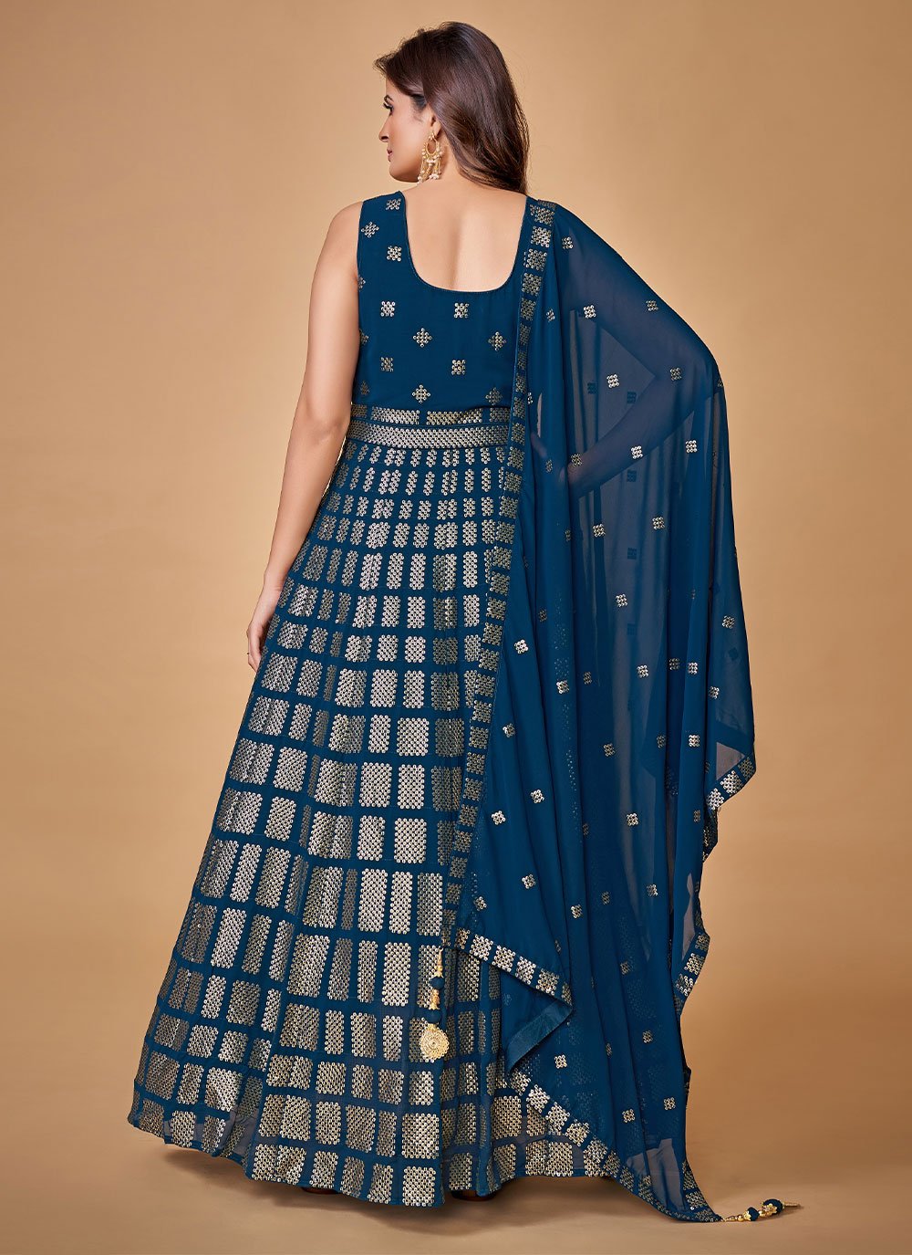 Gown Georgette Blue Sequins Gown