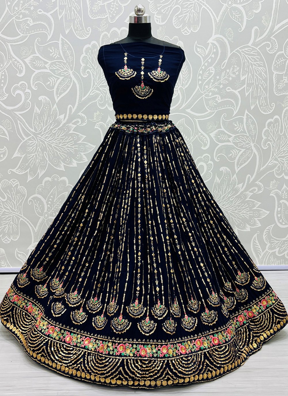 Lehenga Choli Georgette Blue Embroidered Lehenga Choli