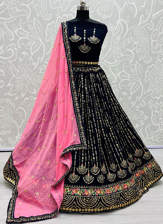 Lehenga Choli Georgette Blue Embroidered Lehenga Choli