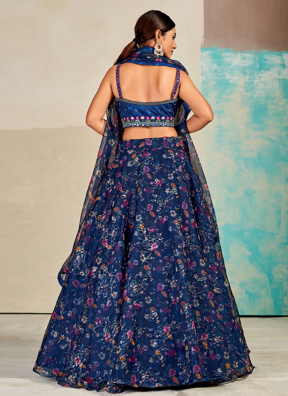 Lehenga Choli Organza Blue Digital Print Lehenga Choli