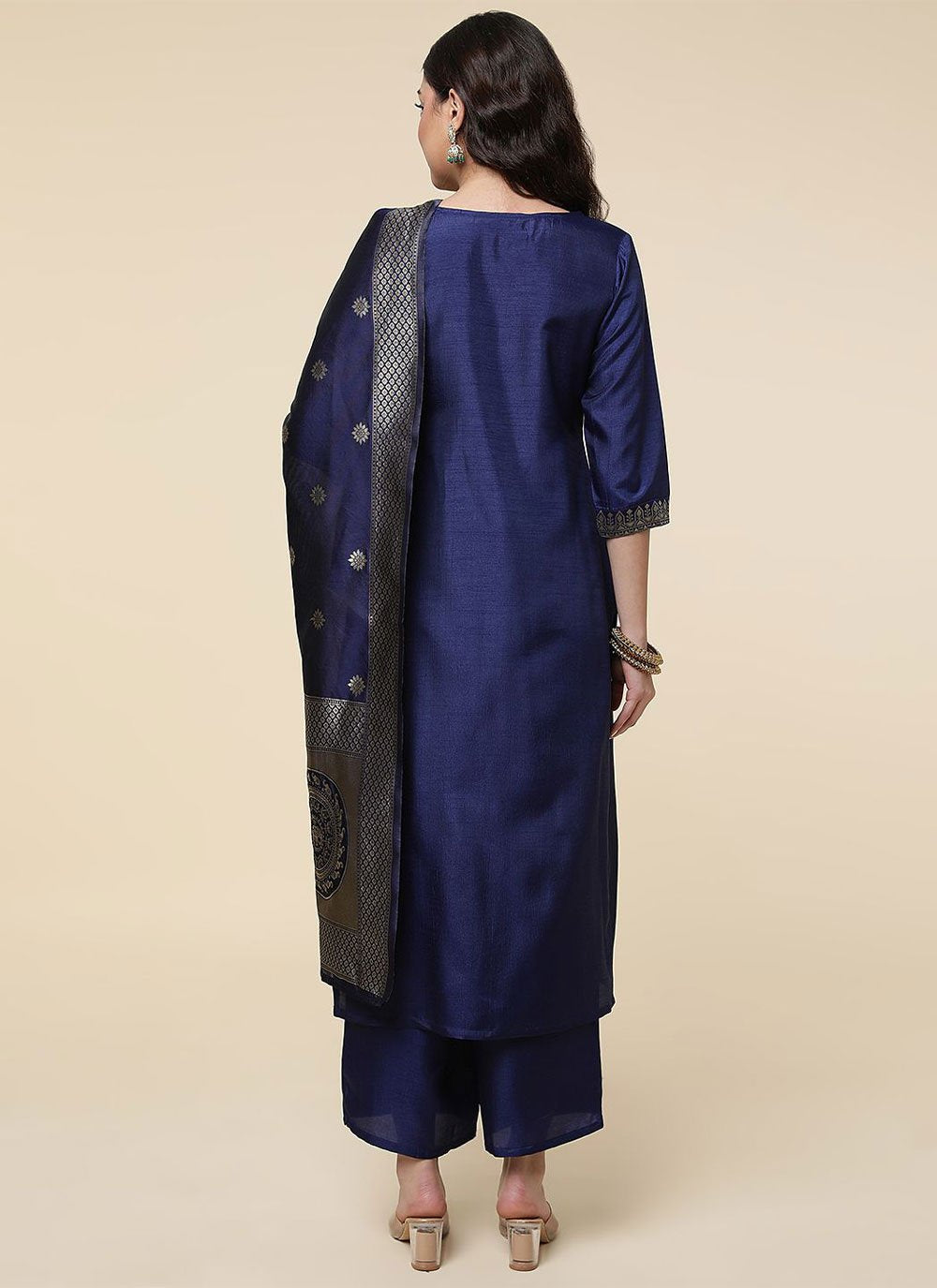 Designer Salwar Suit Silk Blue Woven Salwar Kameez