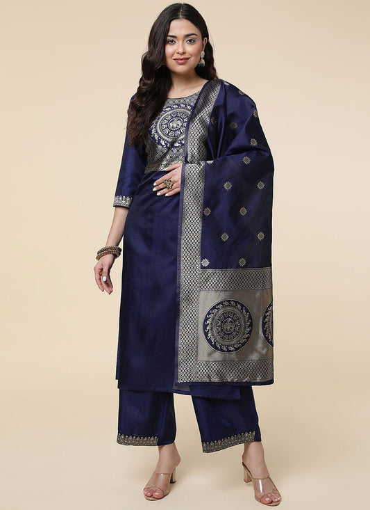 Designer Salwar Suit Silk Blue Woven Salwar Kameez