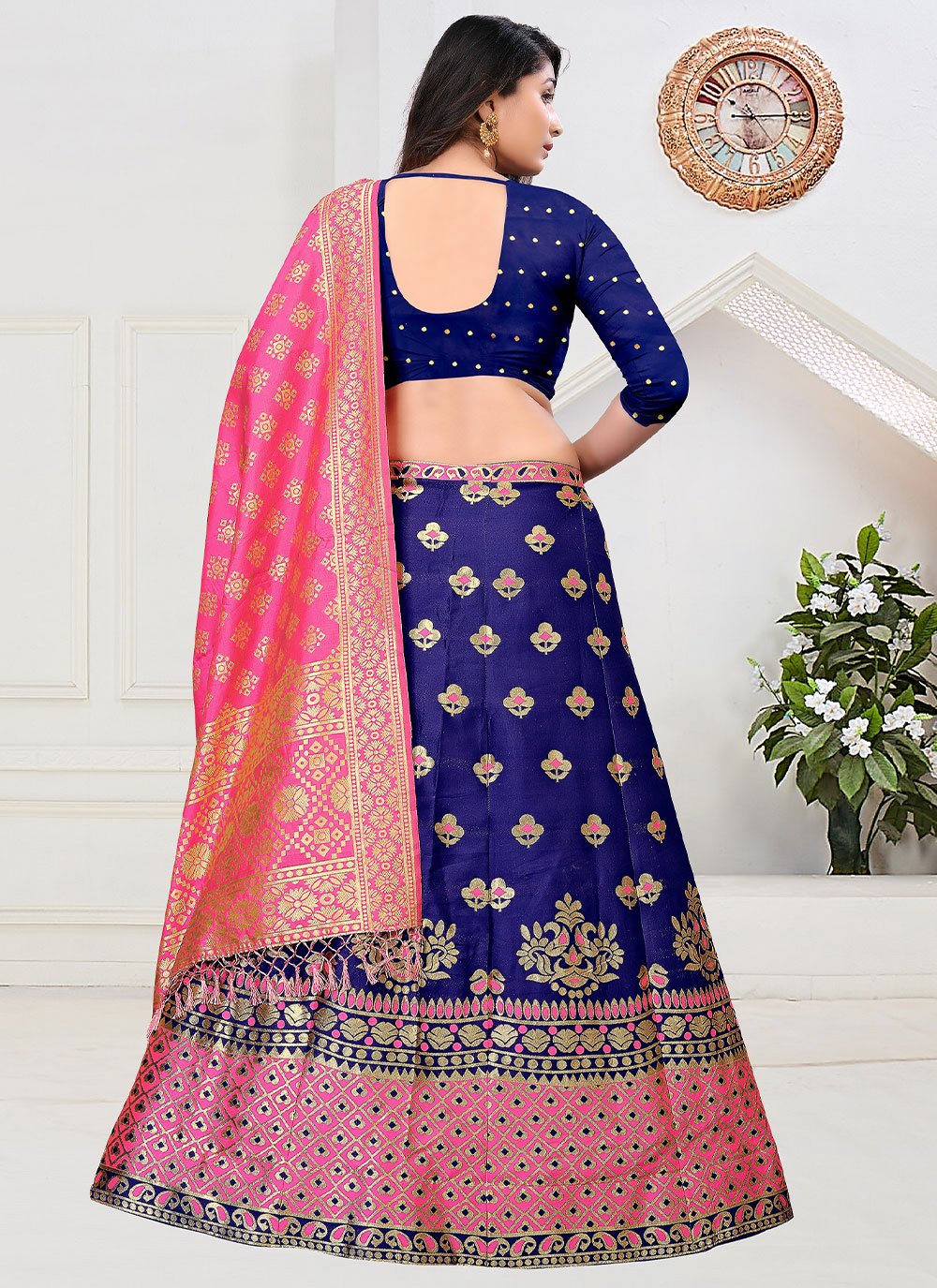 Lehenga Choli Jacquard Blue Woven Lehenga Choli