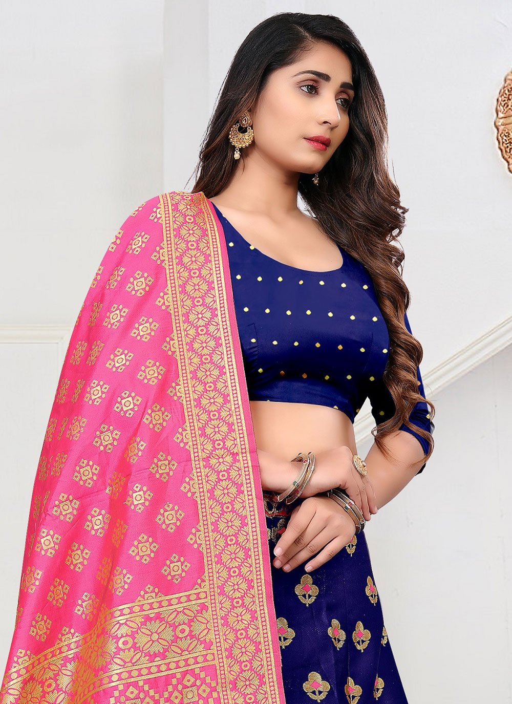 Lehenga Choli Jacquard Blue Woven Lehenga Choli