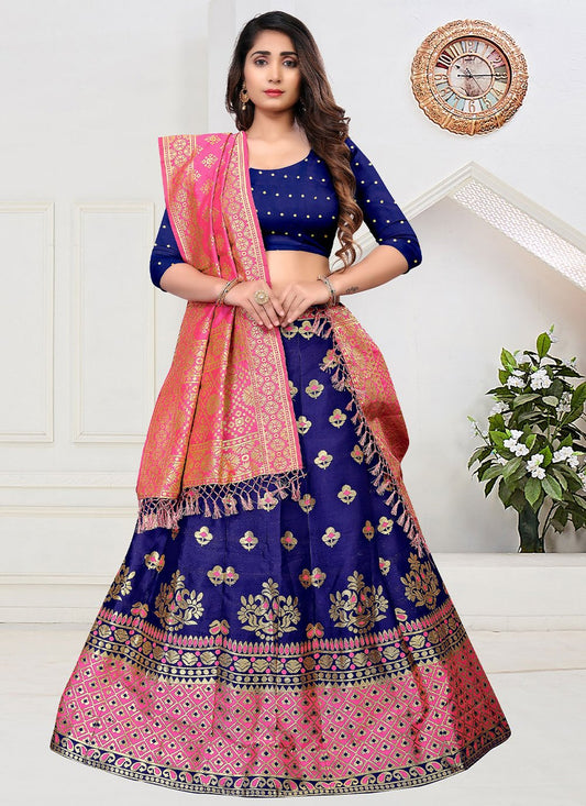 Lehenga Choli Jacquard Blue Woven Lehenga Choli