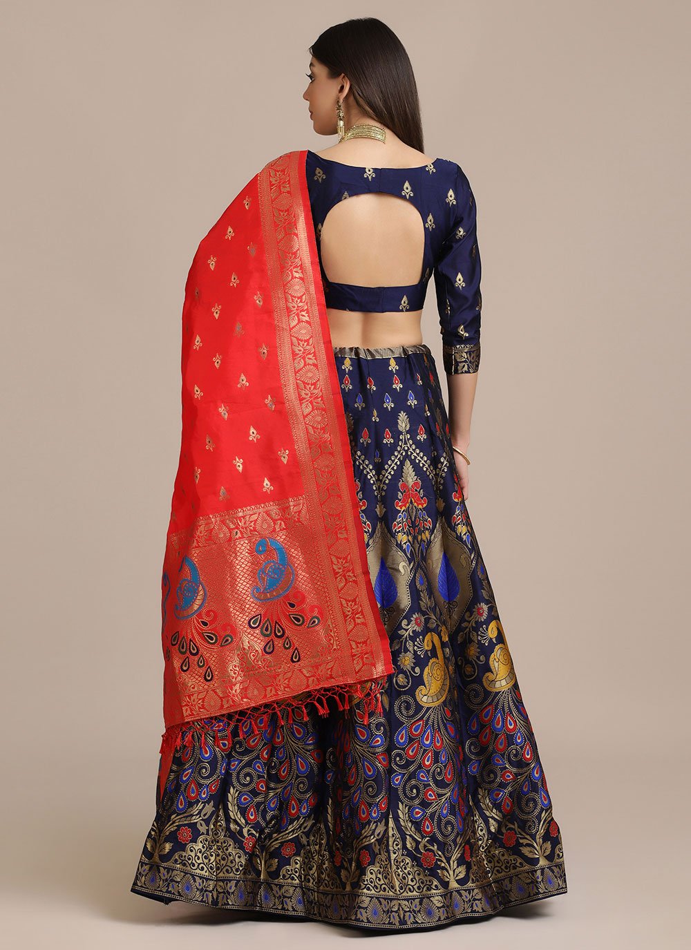 Lehenga Choli Jacquard Blue Woven Lehenga Choli