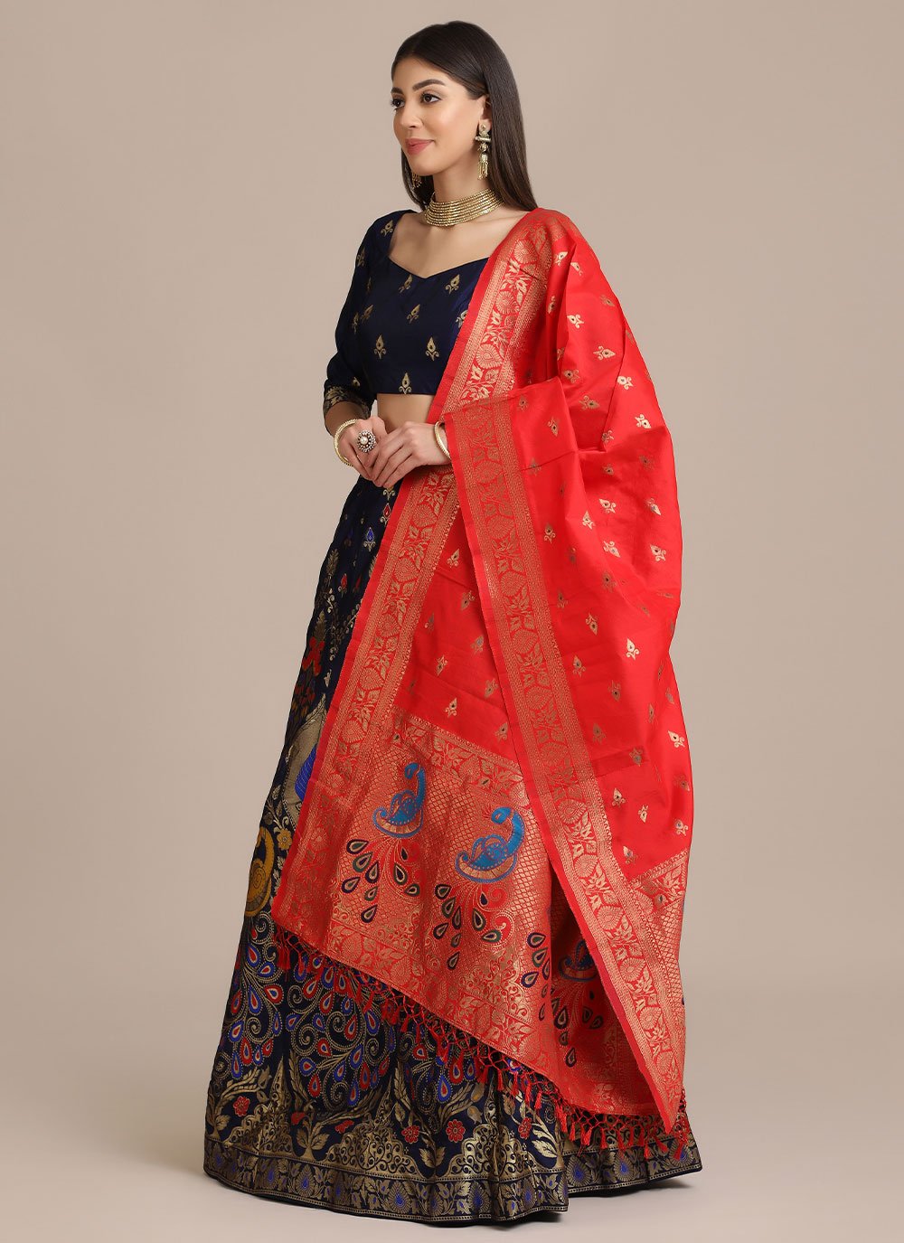 Lehenga Choli Jacquard Blue Woven Lehenga Choli