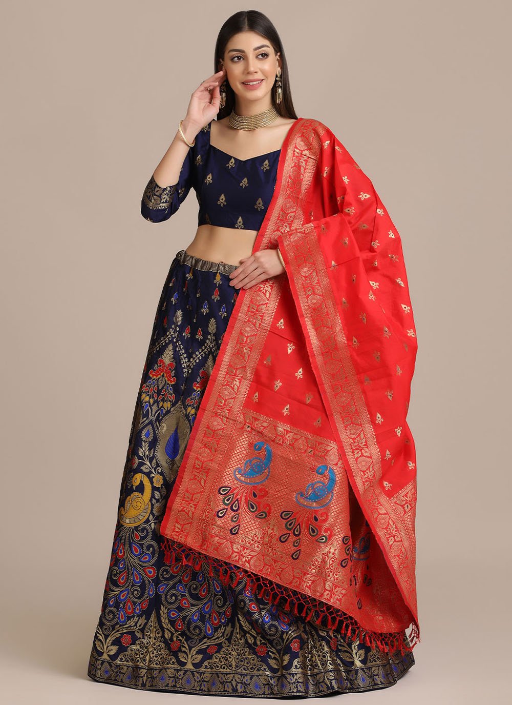 Lehenga Choli Jacquard Blue Woven Lehenga Choli