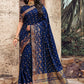 Classic Raw Silk Blue Woven Saree