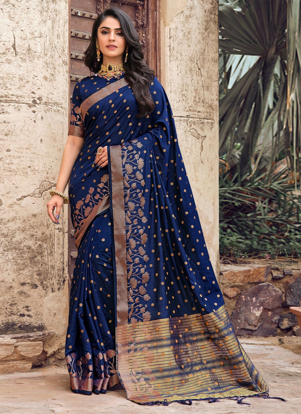 Classic Raw Silk Blue Woven Saree