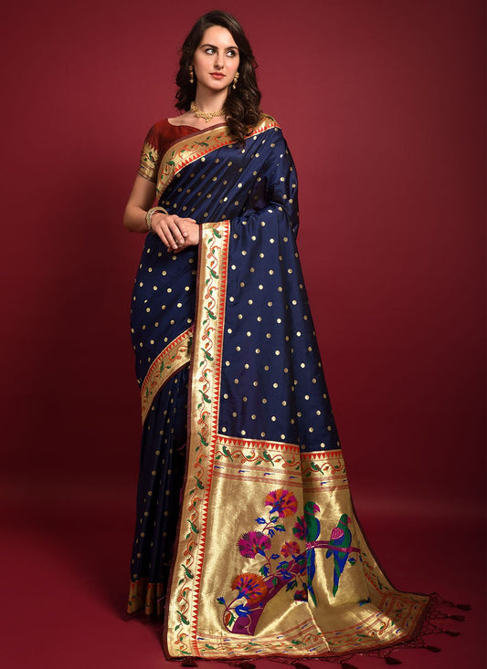 Classic Silk Blue Woven Saree