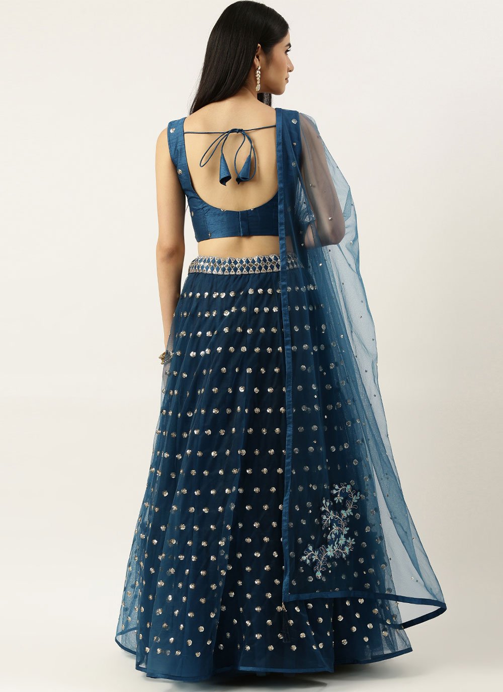 A Line Lehenga Net Blue Embroidered Lehenga Choli