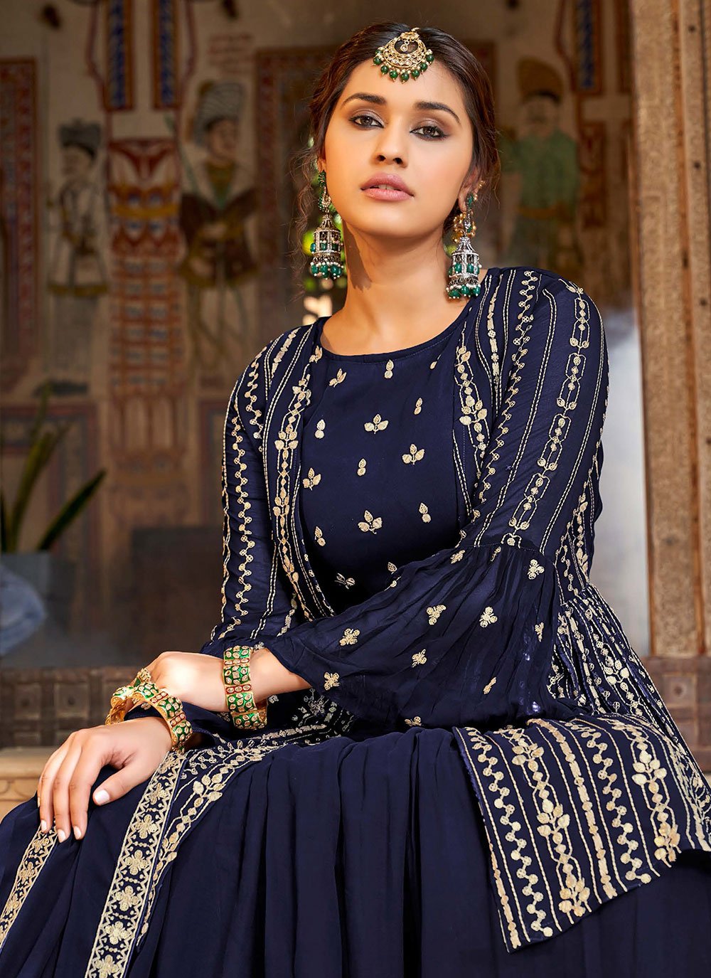 Salwar Suit Georgette Blue Embroidered Salwar Kameez