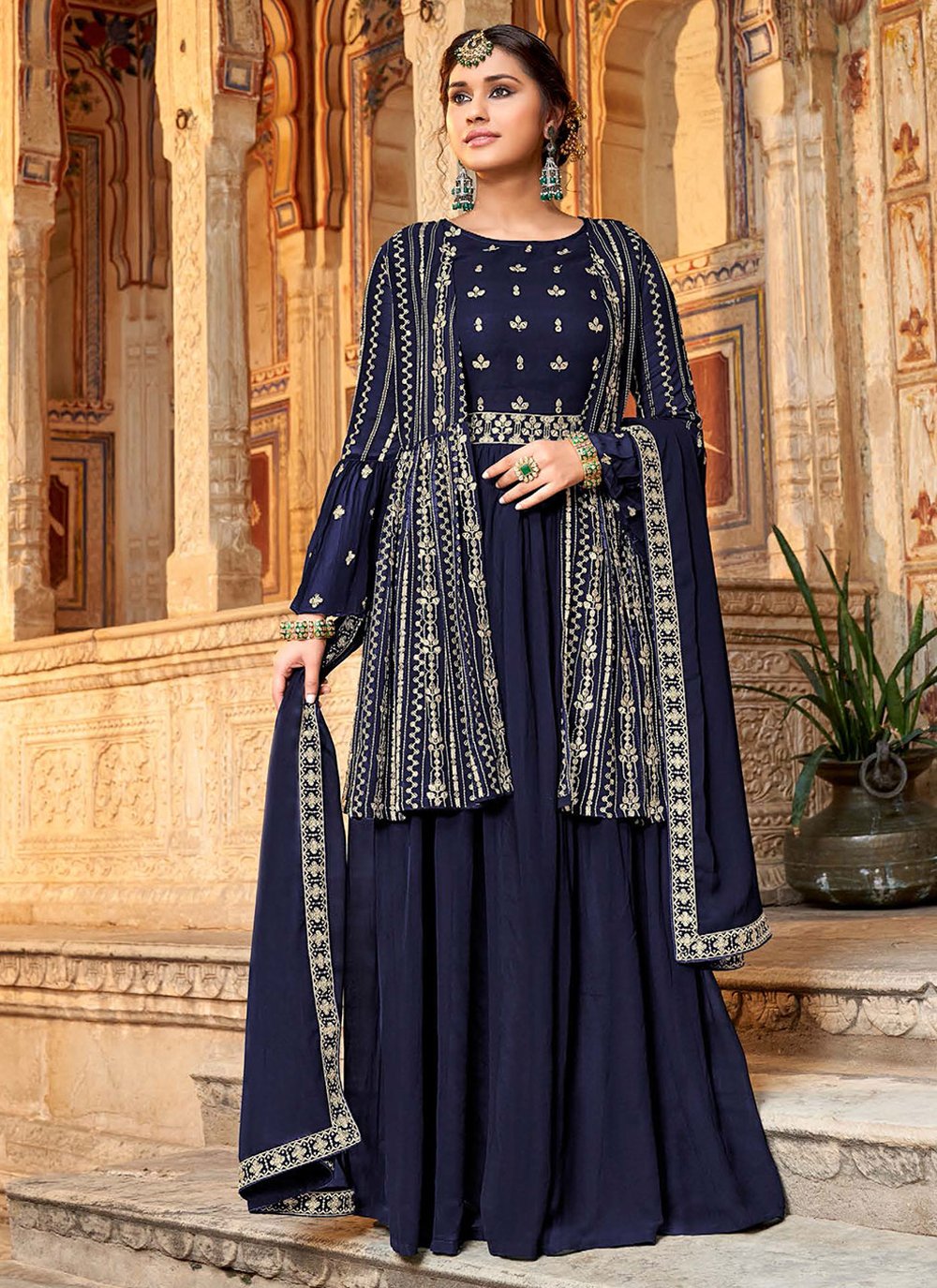 Salwar Suit Georgette Blue Embroidered Salwar Kameez