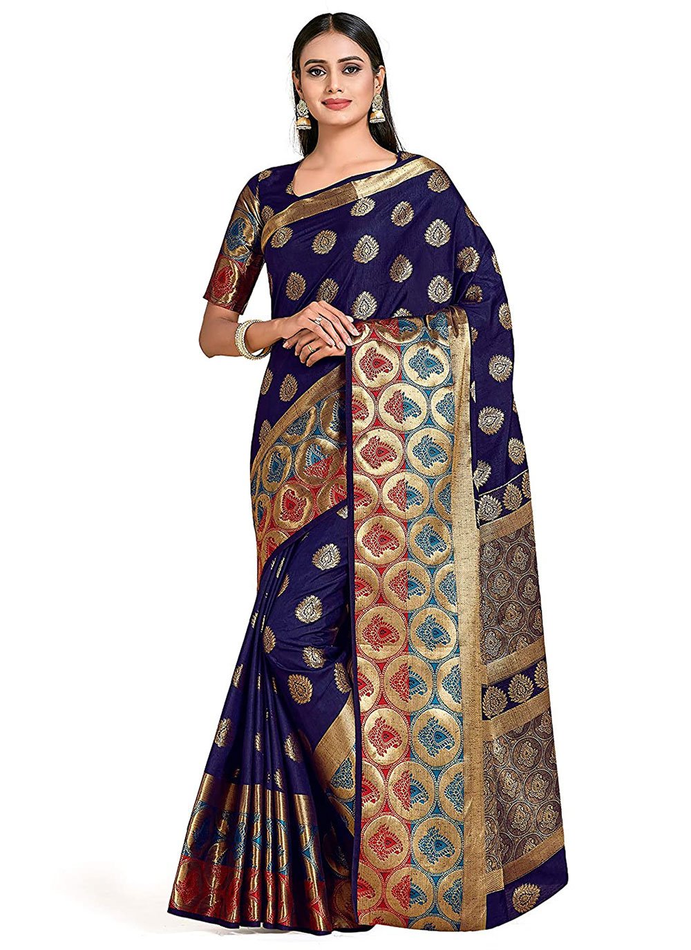 Contemporary Kanjivaram Silk Blue Zari Saree