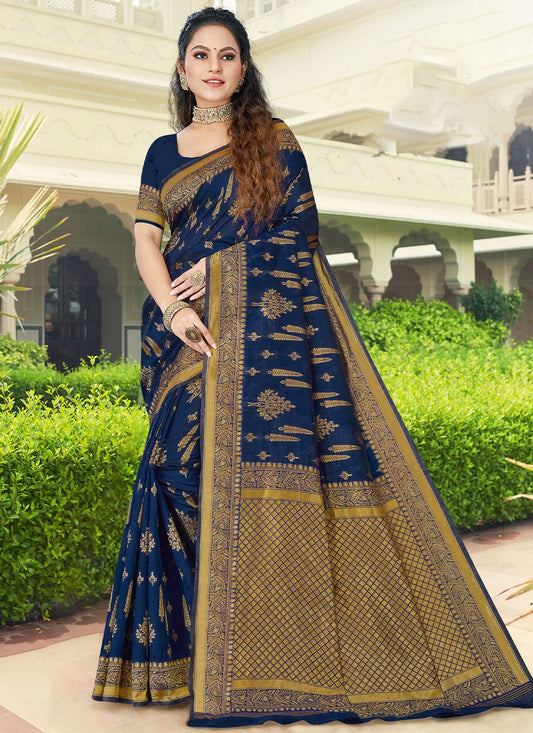 Contemporary Silk Blue Zari Saree