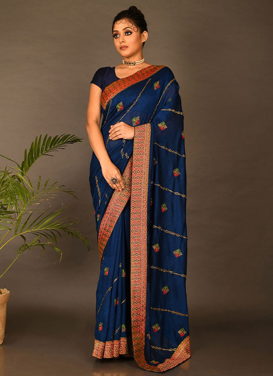 Trendy Saree Rangoli Blue Zari Saree